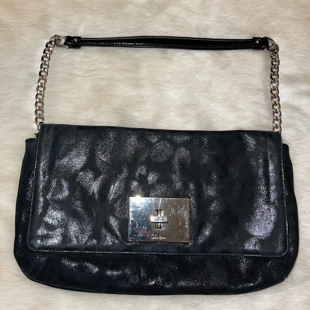 Cole Hassan suede w patent leather shoulder bag